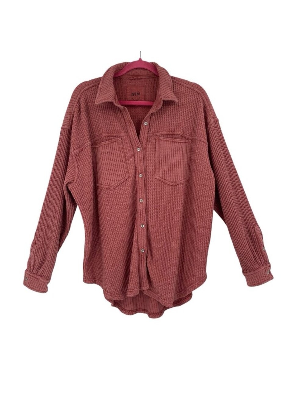 Aerie Size M Lumber Jane Waffle Knit Button Up Shirt Dusty Pink Oversized